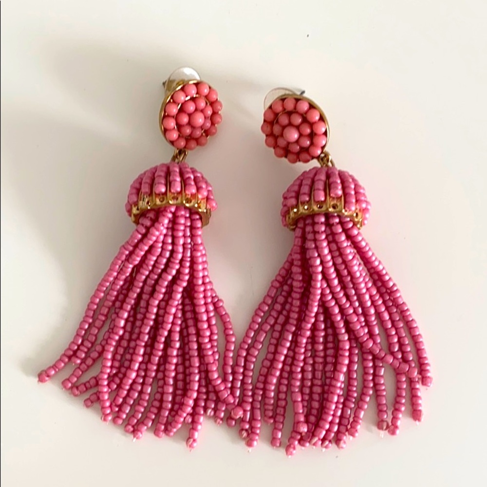 Pink beaded tassel earrings